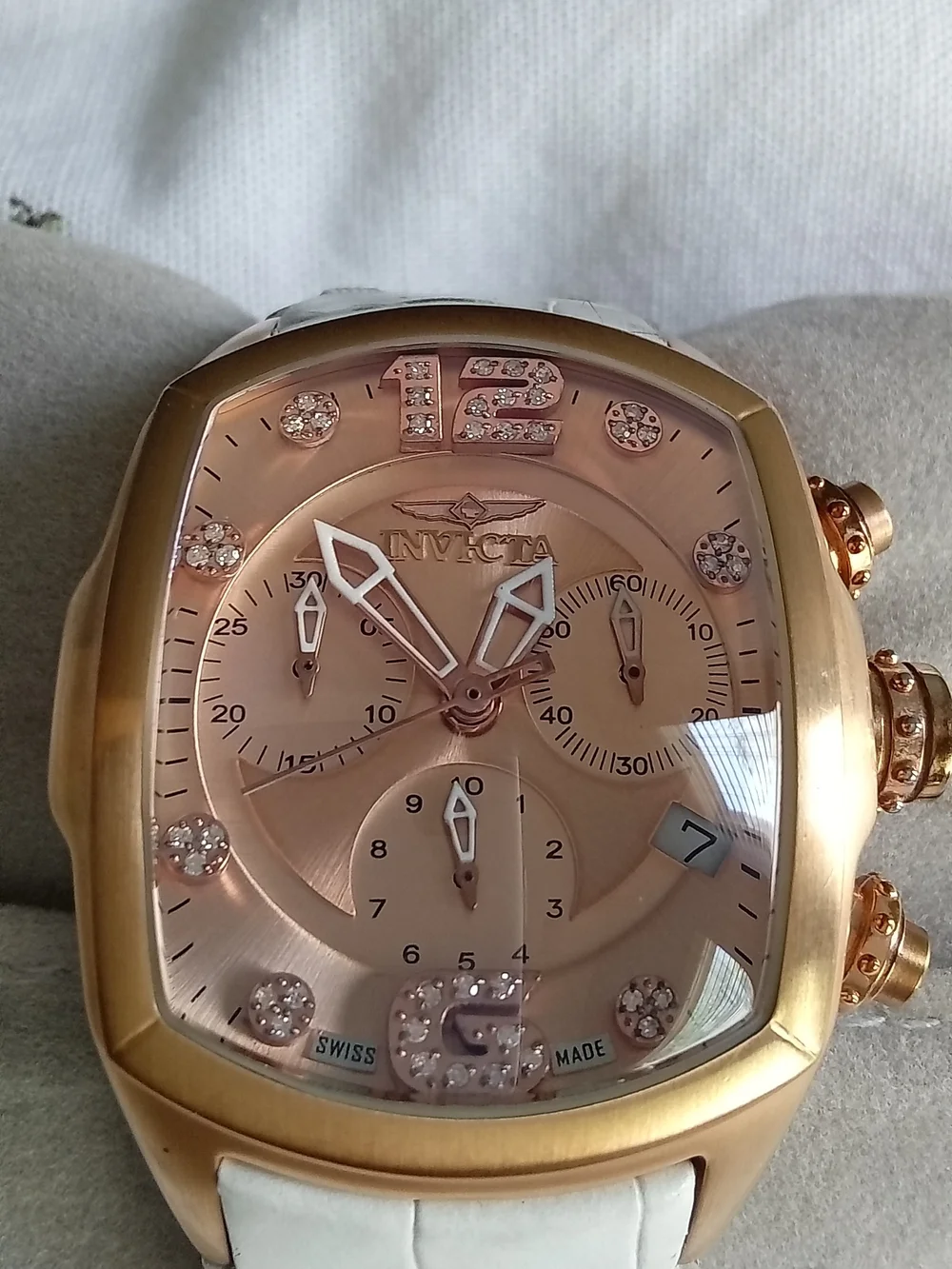 Invicta Lupah Revolution Rose Gold Chronograph Watch 6826 White Leather Strap